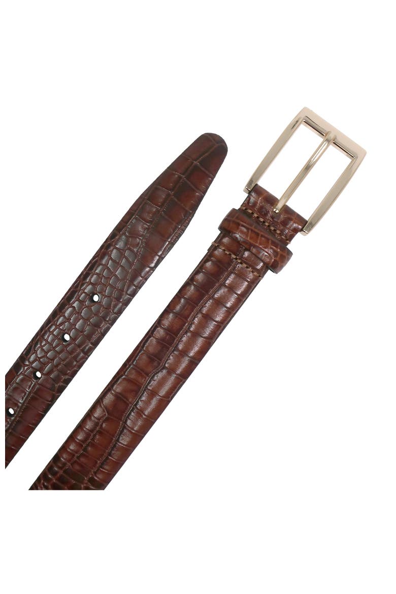 Crocodile Embossed Leather Belt, Alternate, color, Medium Brown