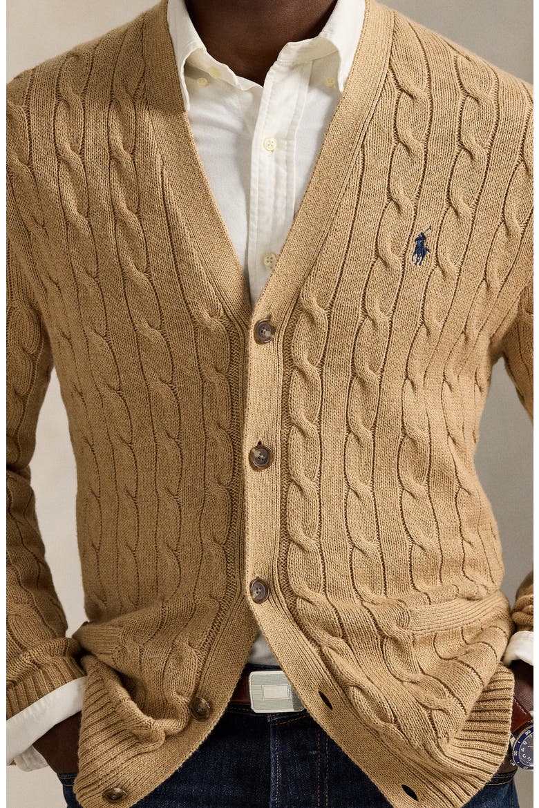 Cable Cotton Cardigan, Alternate, color, CAMEL MELANGE
