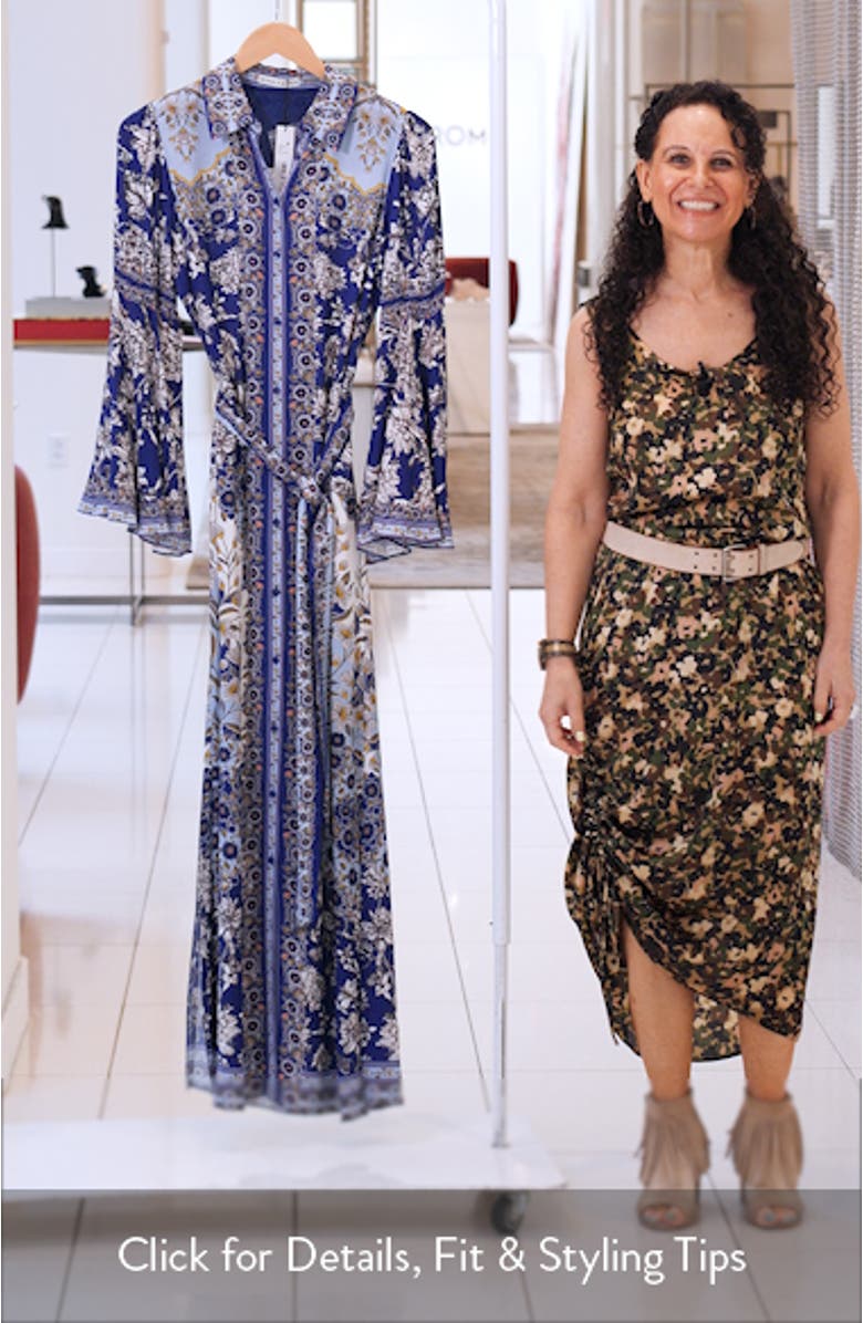 Chassidy Mixed Tapestry Print Long Sleeve Maxi Shirtdress, sales video thumbnail