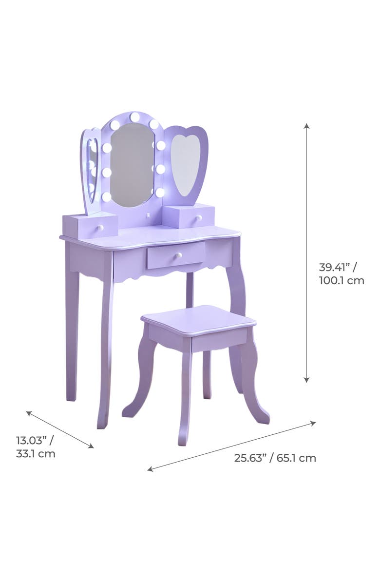 Teamson Kids Hearts Glow Vanity Play Set with LED Mirror, Alternate, color, Purple