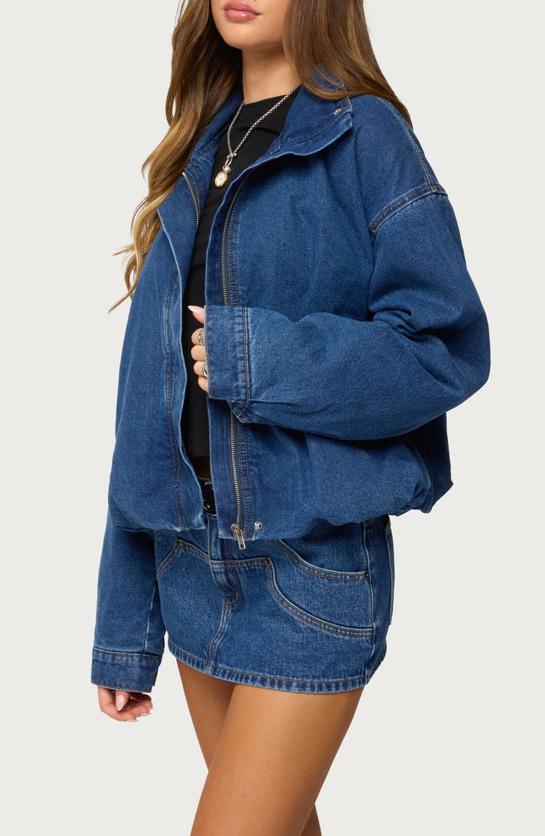 EDIKTED Hilary Oversize Bubble Hem Denim Jacket, Alternate, color, Blue-Washed
