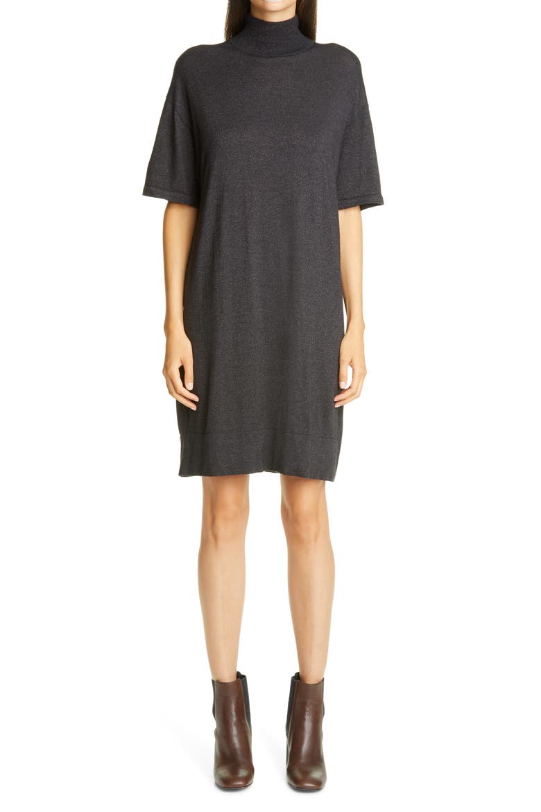 Metallic Cashmere Blend Shift Sweater Dress, Main, color, C2803 BLACK STONE