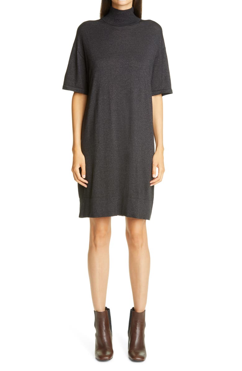 Brunello Cucinelli Metallic Cashmere Blend Shift Sweater Dress, Main, color, 