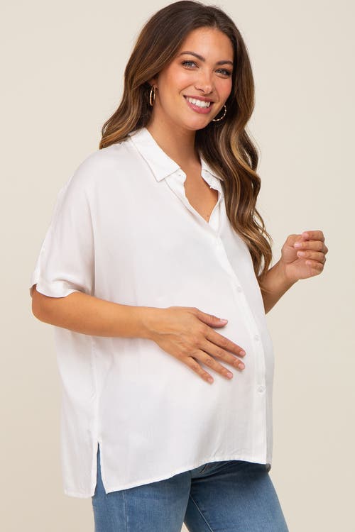 Pinkblush Button Up Dolman Short Sleeve Top In White