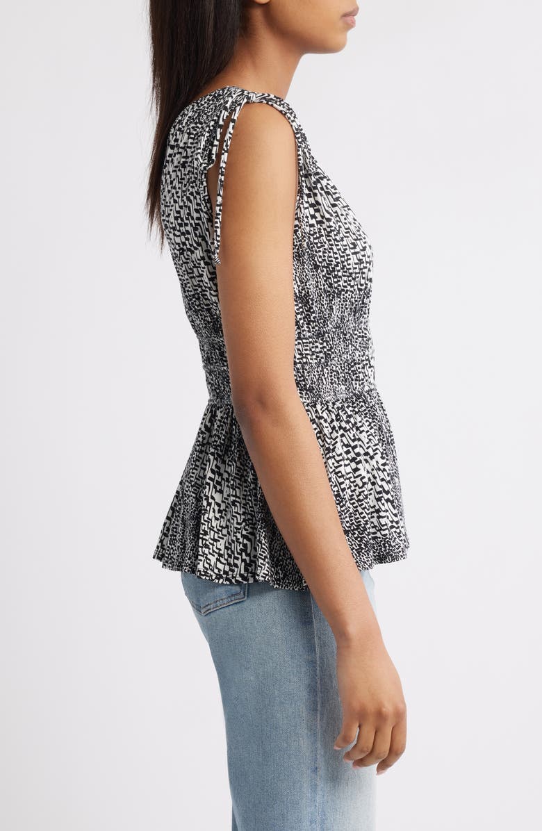 Loveappella Printed Peplum Jersey Top, Alternate, color, Ivory/ Black