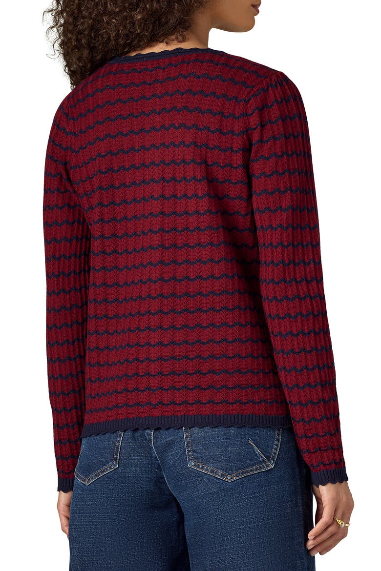 Stripe Round Neck Cardigan, Alternate, color, FIRED BRICK/ NAVY