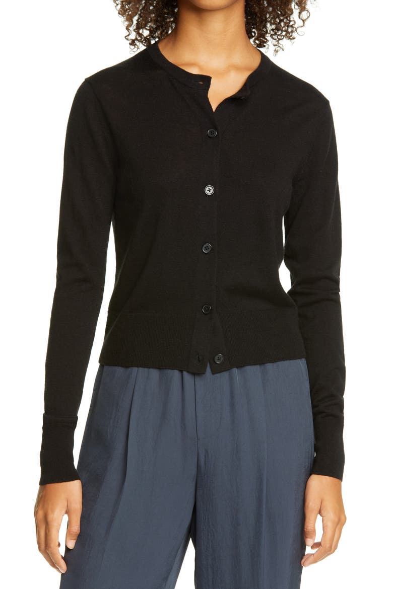 Rib Wool Blend Cardigan, Main, color, BLACK