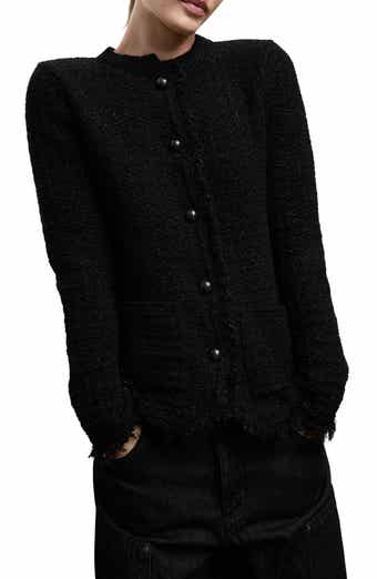 Frayed Metallic Tweed Cardigan