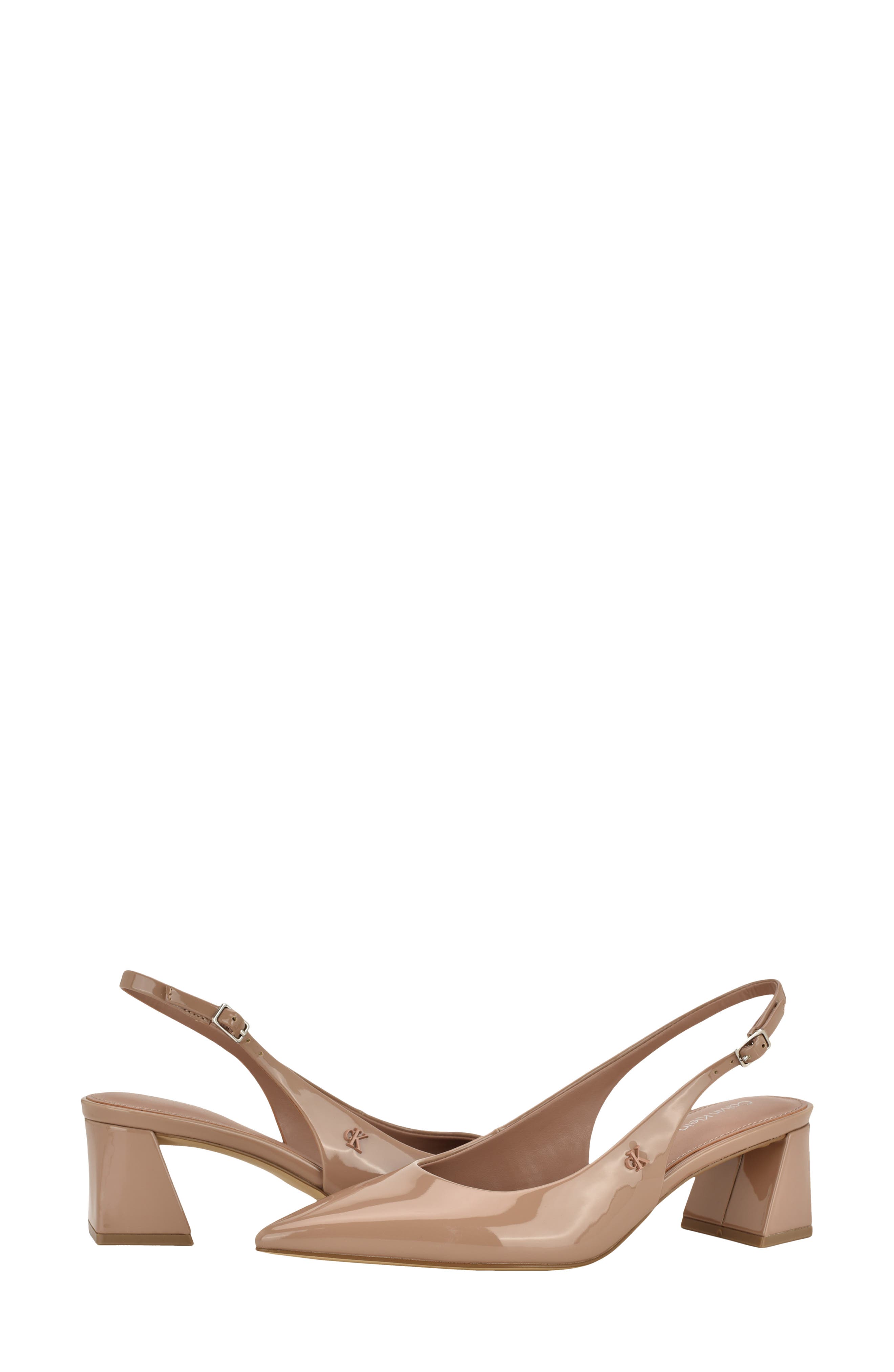 Calvin Klein Sarra Slingback Pointed Toe Pump, Alternate, color, Light Natural Patent