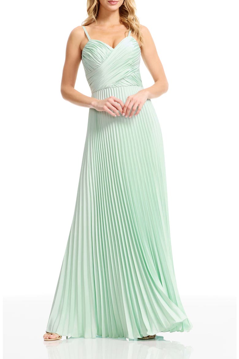 Pleated Satin Gown, Main, color, MINT
