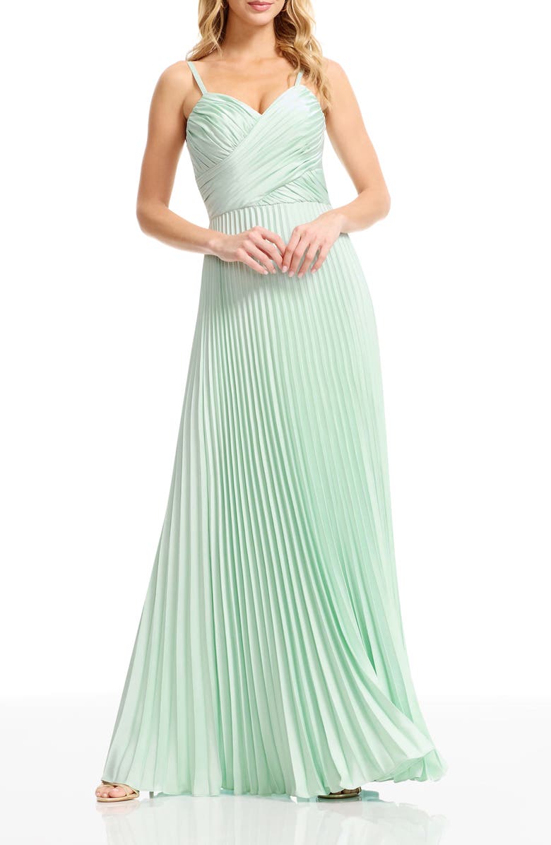 Dress the Population Pleated Satin Gown, Main, color, Mint