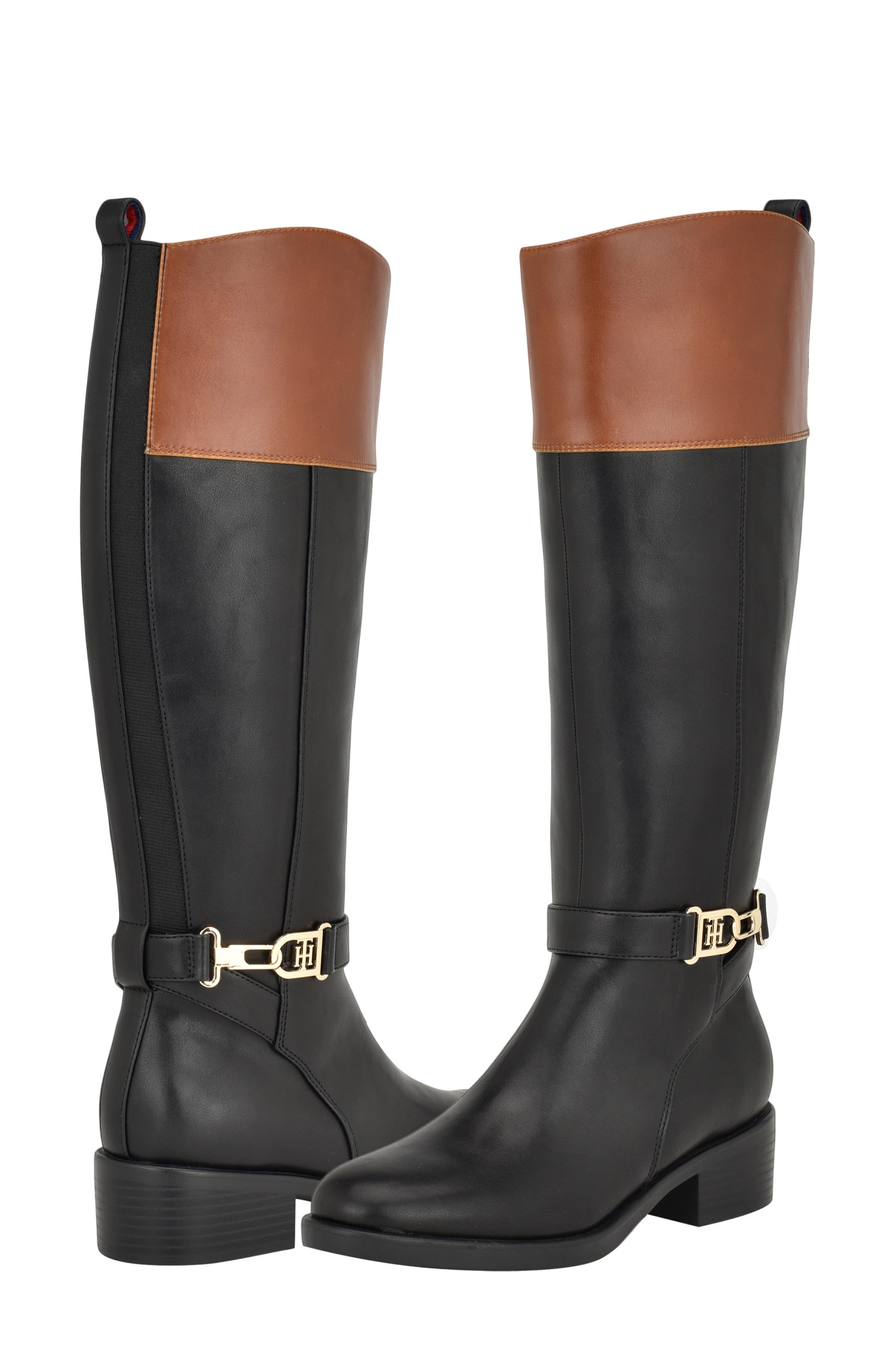 Tommy Hilfiger Ionni Knee High Riding Boot, Alternate, color, Black/ Medium Natural