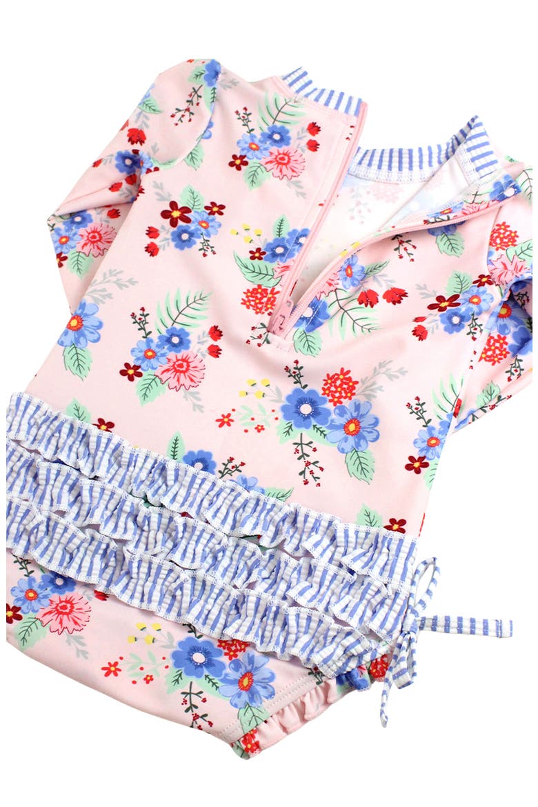 Kids' One-Piece Rashguard Swimsuit & Hat Set, Alternate, color, COASTAL BREEZE FLORAL
