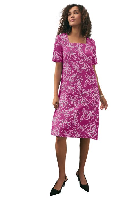 Stretch Cotton Square Neck Midi Dress (Plus)