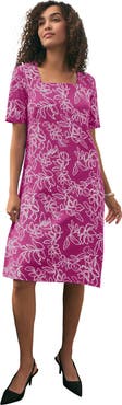 Jessica London Stretch Cotton Square Neck Midi Dress (plus)