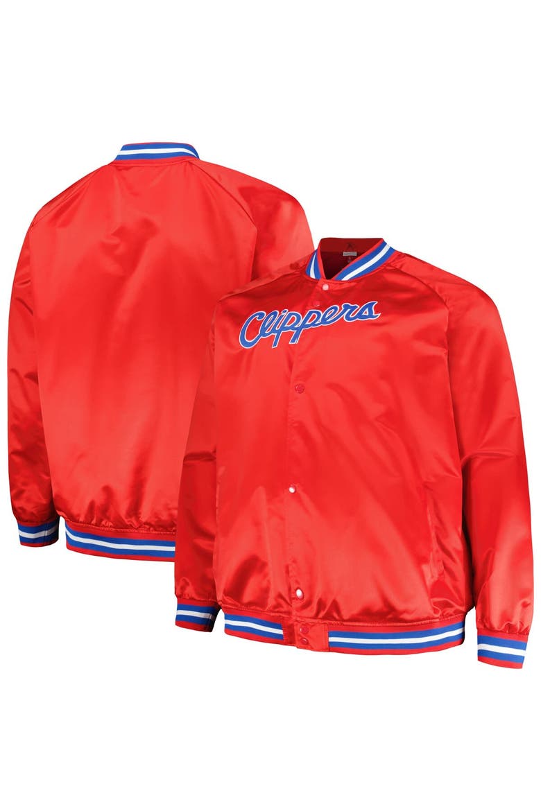 Men's Mitchell & Ness Red LA Clippers Hardwood Classics  Throwback Wordmark Raglan Full-Snap Jacket, Alternate, color, Red