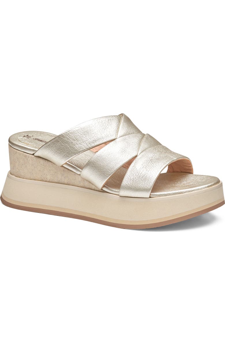 Johnston & Murphy Colleen Platform Wedge Slide Sandal, Main, color, Platinum Metallic Sheepskin