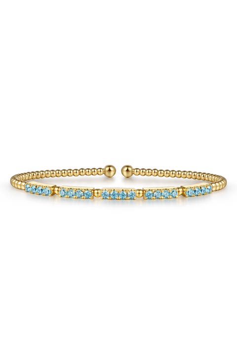 Bujukan 14k Gold Blue Topaz Cuff Bangle