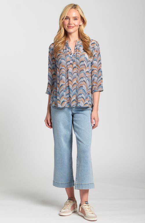 Apny Print Tassel Split Neck Chiffon Top In Multi