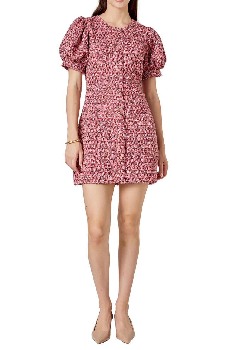 Puff Sleeve Tweed Minidress, Main, color, BERRY MULTI