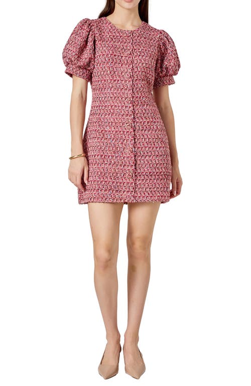 Endless Rose Puff Sleeve Tweed Minidress In Red
