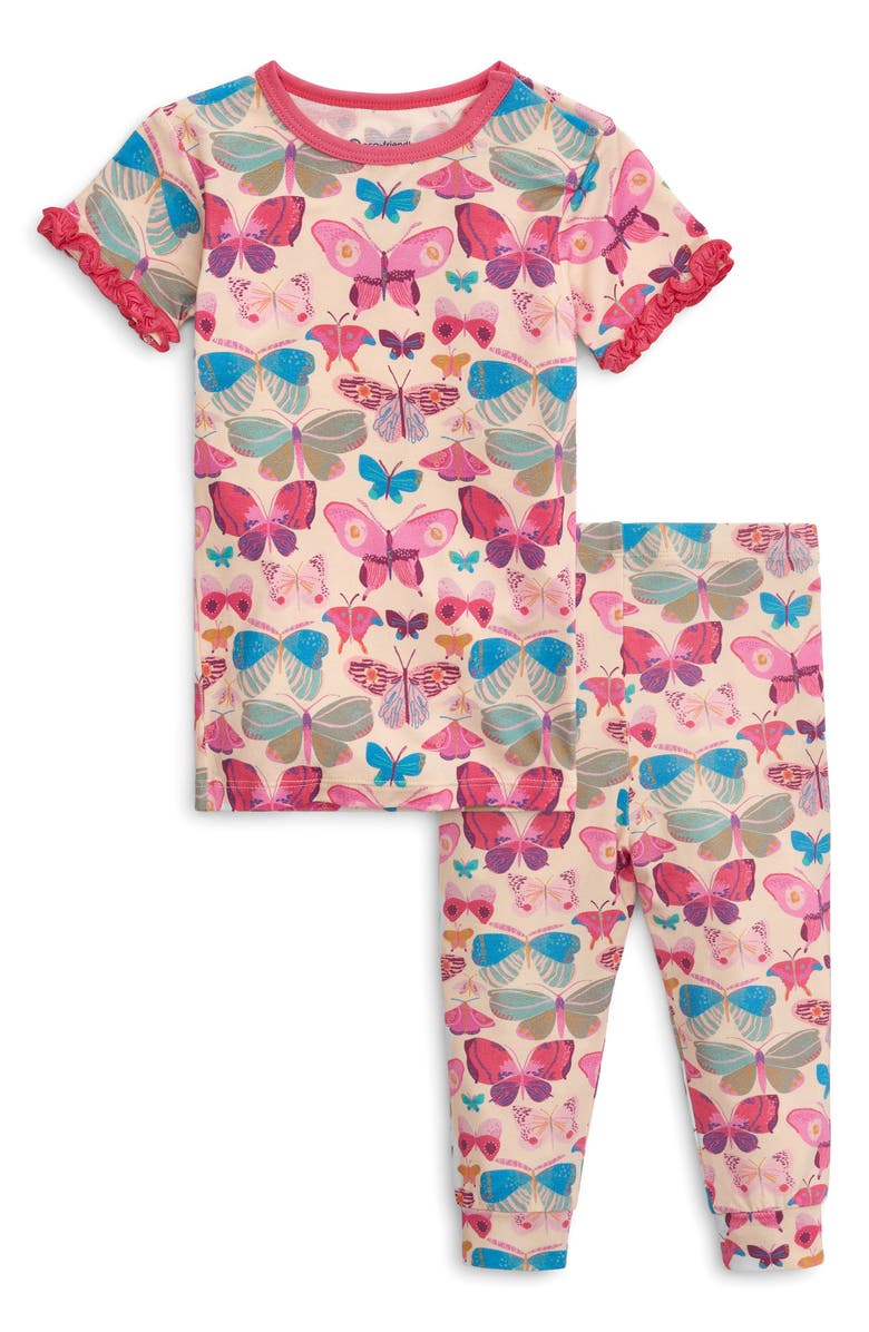 Magnetic Me All A-Flutter Butterfly Print Fitted Two-Piece Pajamas, Main, color, Pink