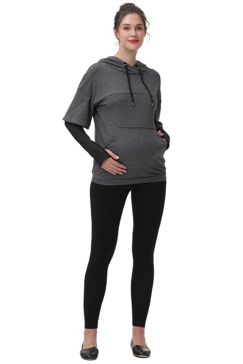 Bobo Layered Sleeve Maternity/Nursing Hoodie, Alternate, color, DARK GREY