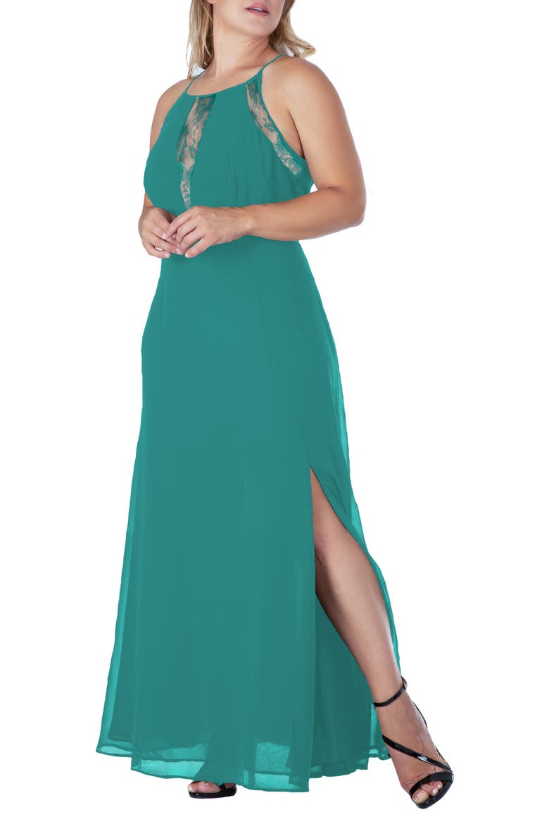 Lace Detail Maxi Dress, Alternate, color, HUNTER GREEN