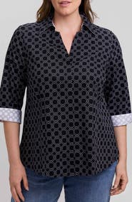 Foxcroft Taylor Geo Print Cotton Button-Up Shirt