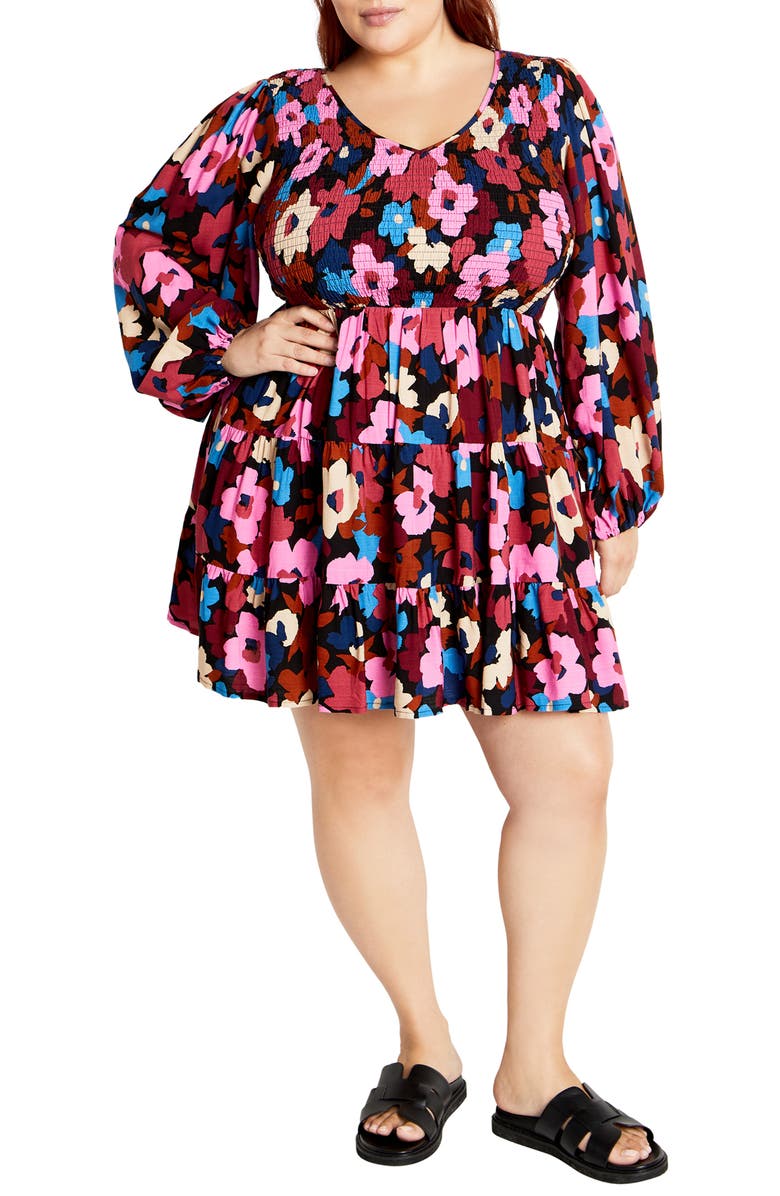 City Chic Jemma Long Sleeve Fit & Flare Minidress, Main, color,