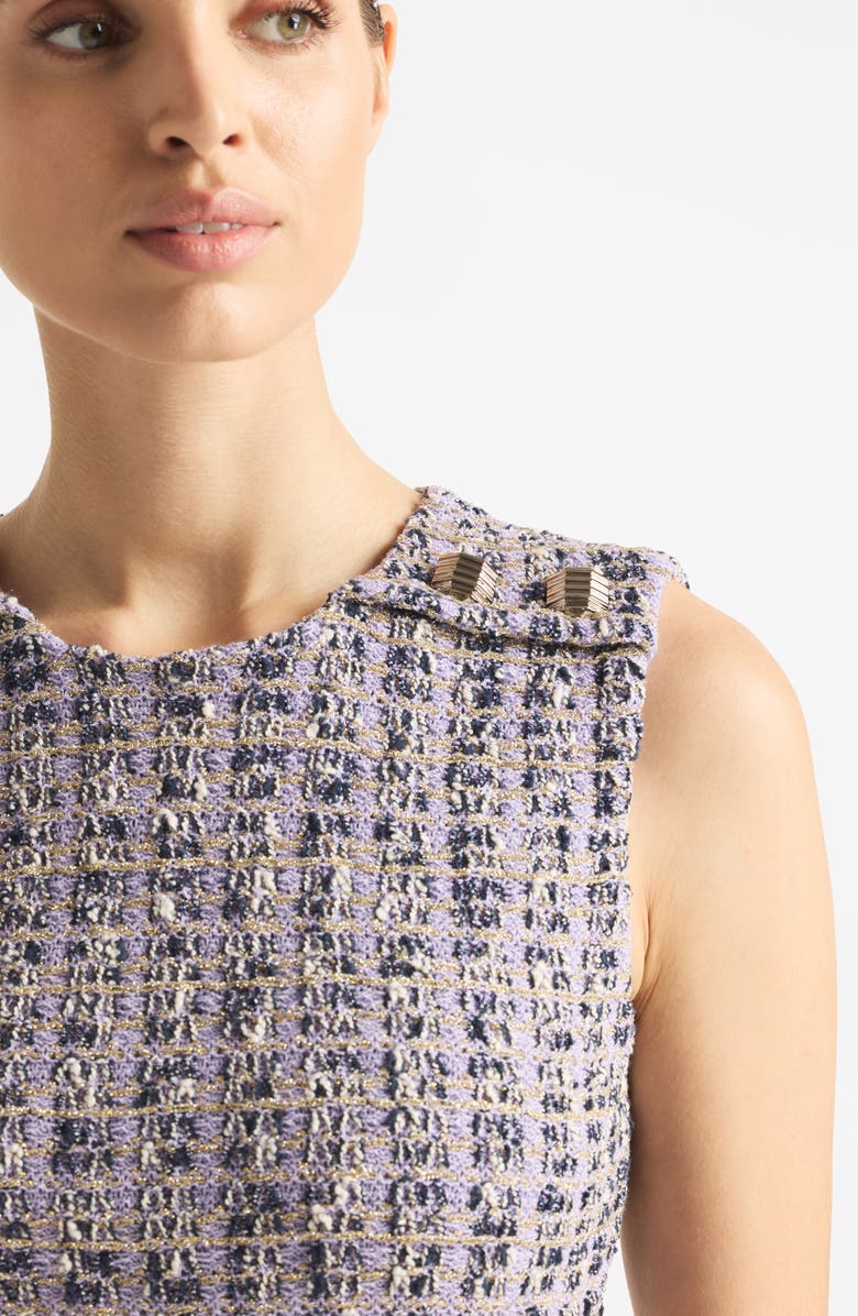 St. John Evening Broken Check Sleeveless Tweed Knit Sheath Dress, Alternate, color,