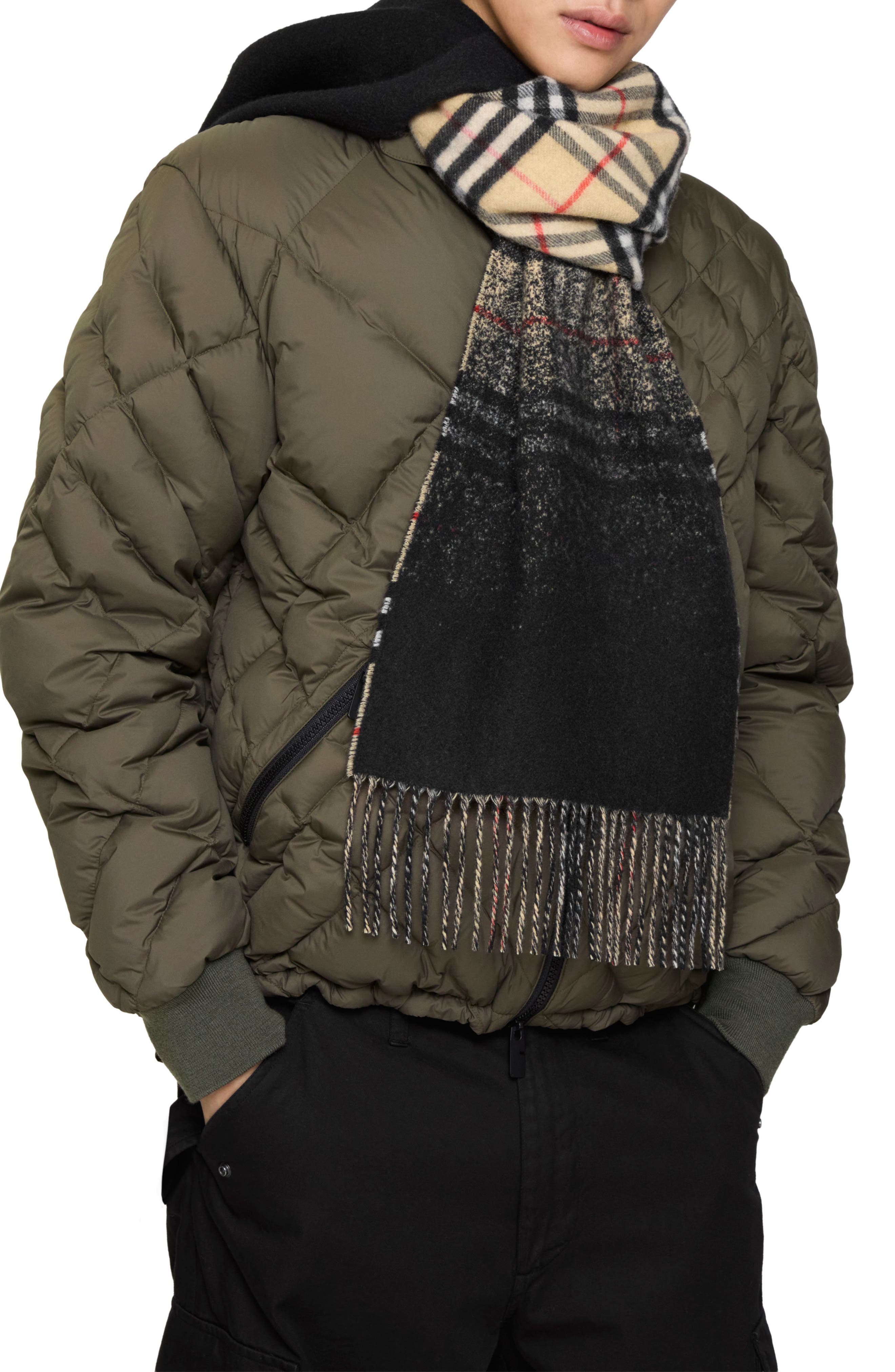 Gradient Check Jacquard Double Face Cashmere Fringe Scarf | Nordstrom