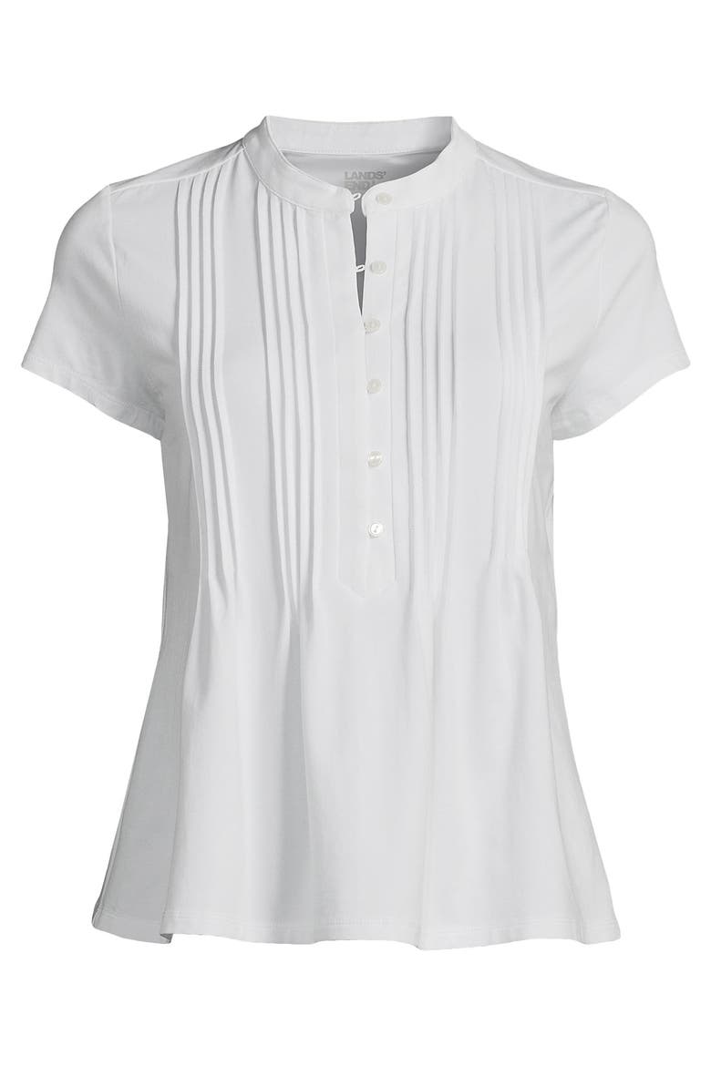 Plus Size Lightweight Jersey Button Pintuck Top, Alternate, color, White