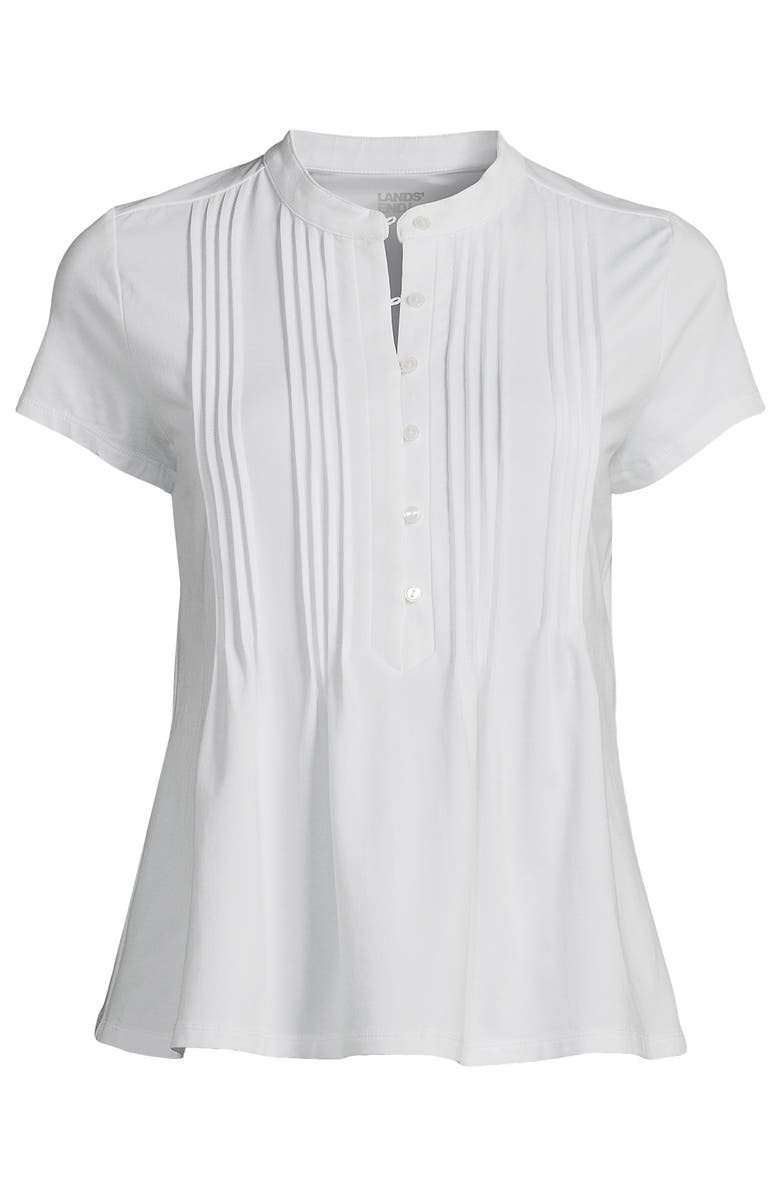 Lands' End Plus Size Lightweight Jersey Button Pintuck Top, Alternate, color, White