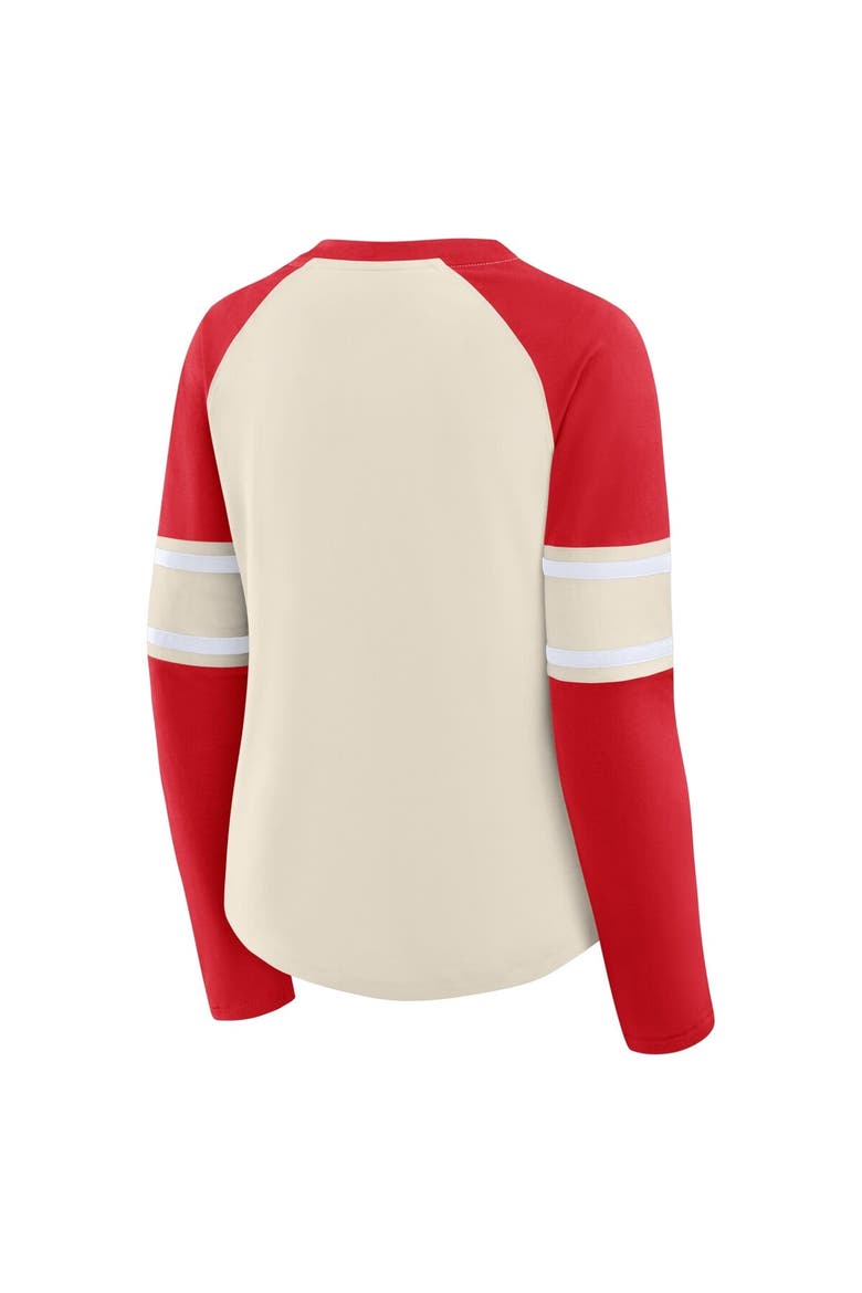 Women's Fanatics Cream/Red Kansas City Chiefs Hometown Gridiron Hero Raglan Lace-Up V-Neck Long Sleeve T-Shirt, Alternate, color, Cream