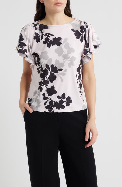 Floral Cascade Flutter Sleeve Top