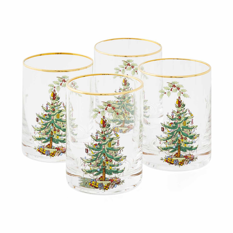 Christmas Tree Set of 4 Dof Glasses 14 Oz