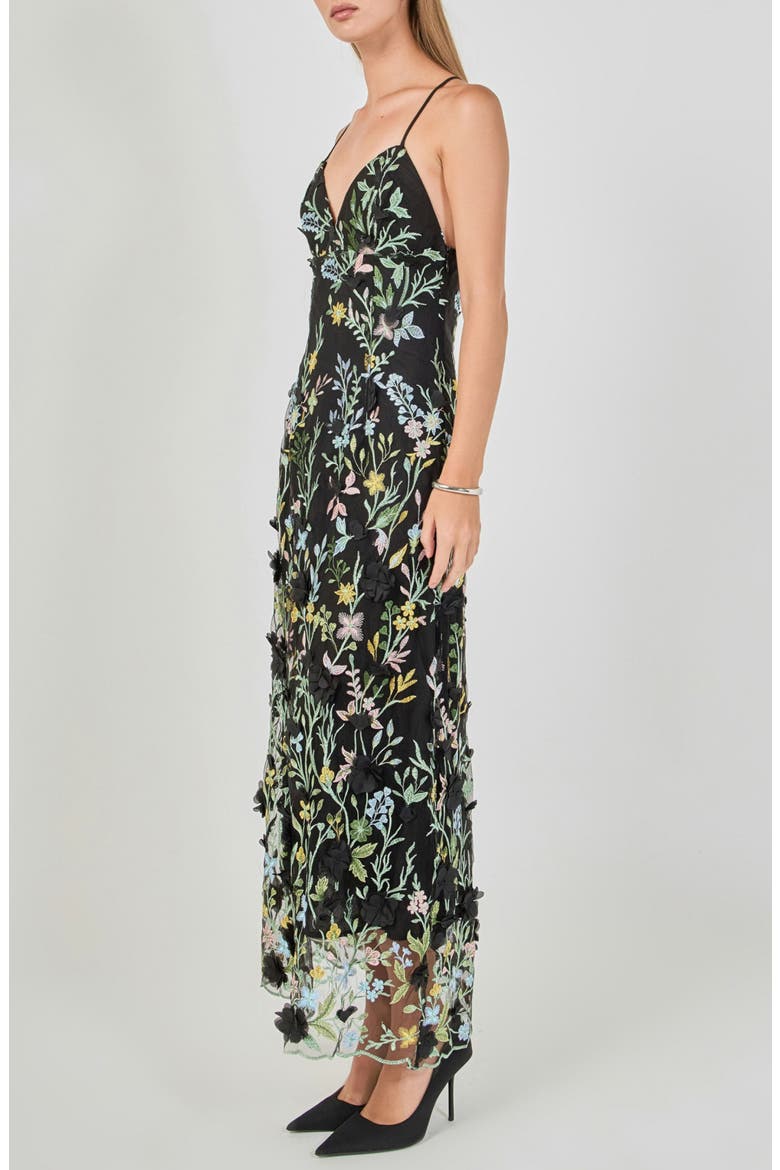 3D Floral Embroidered Maxi Dress, Alternate, color, BLACK MULTI