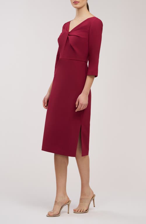 Kay Unger Farrah Twist Front Midi Cocktail Dress In Red