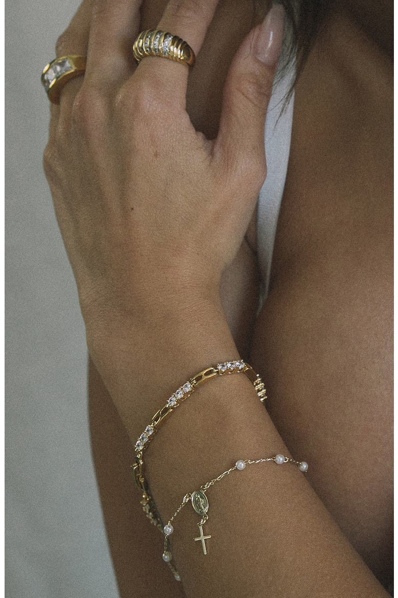 Holy Rosary Faux Pearl Bracelet, Alternate, color, GOLD