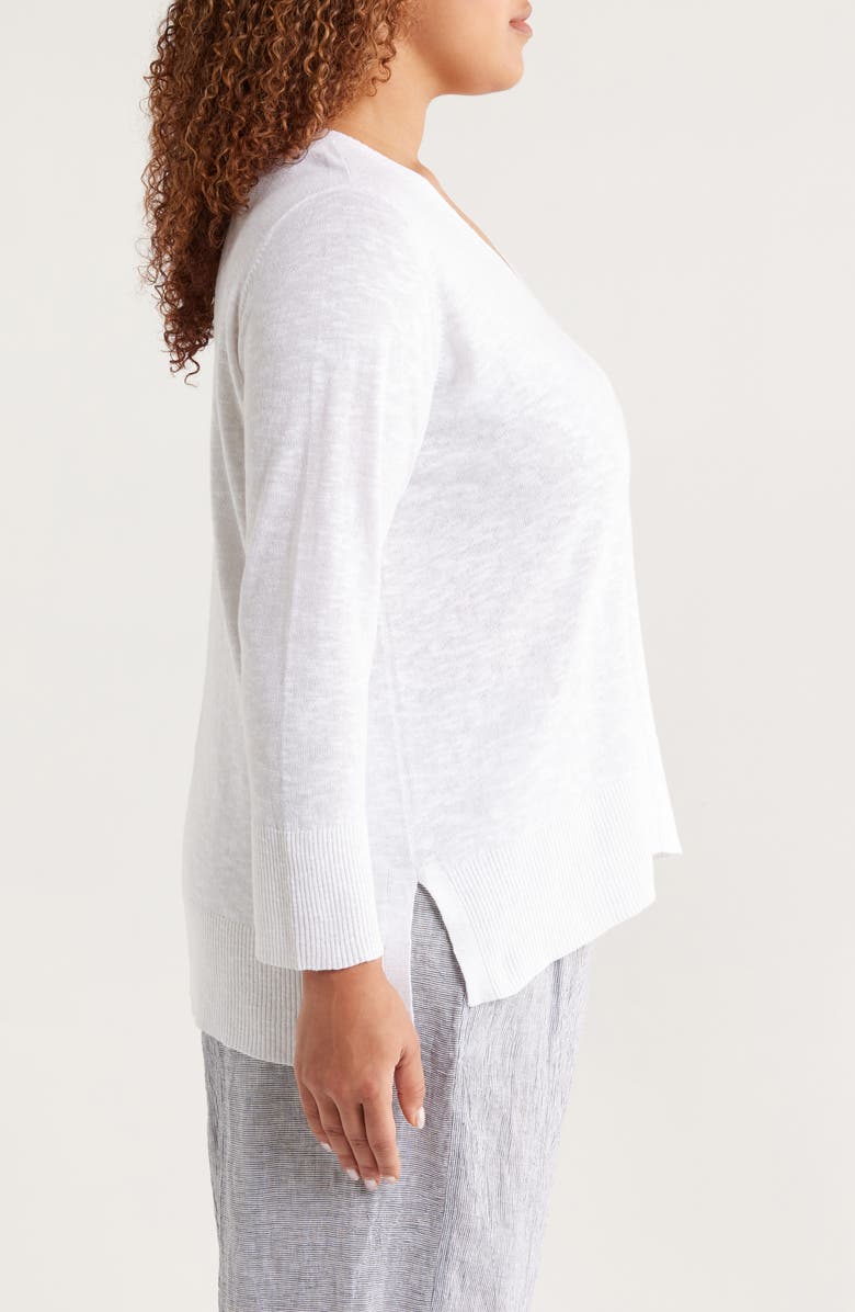 Eileen Fisher Organic Linen & Organic Cotton V-Neck Sweater, Alternate, color, White