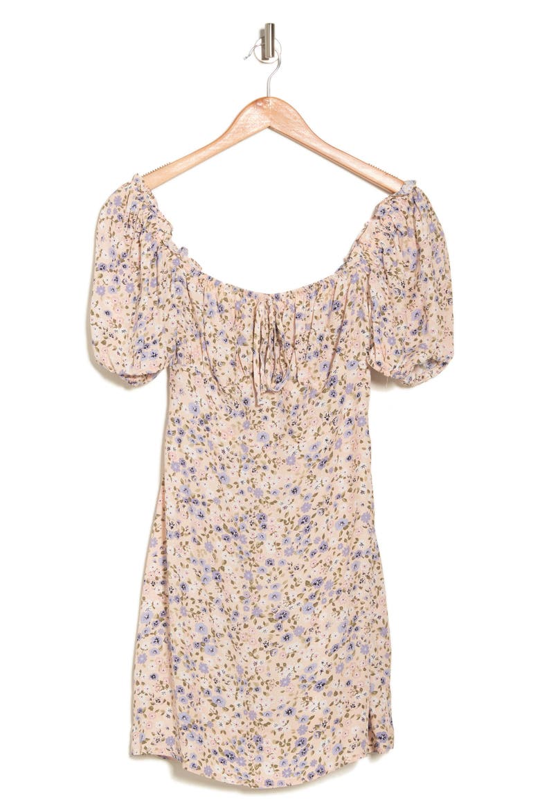 Ditsy Floral Tie Front Minidress, Alternate, color, BLUE- YELLOW FLORAL