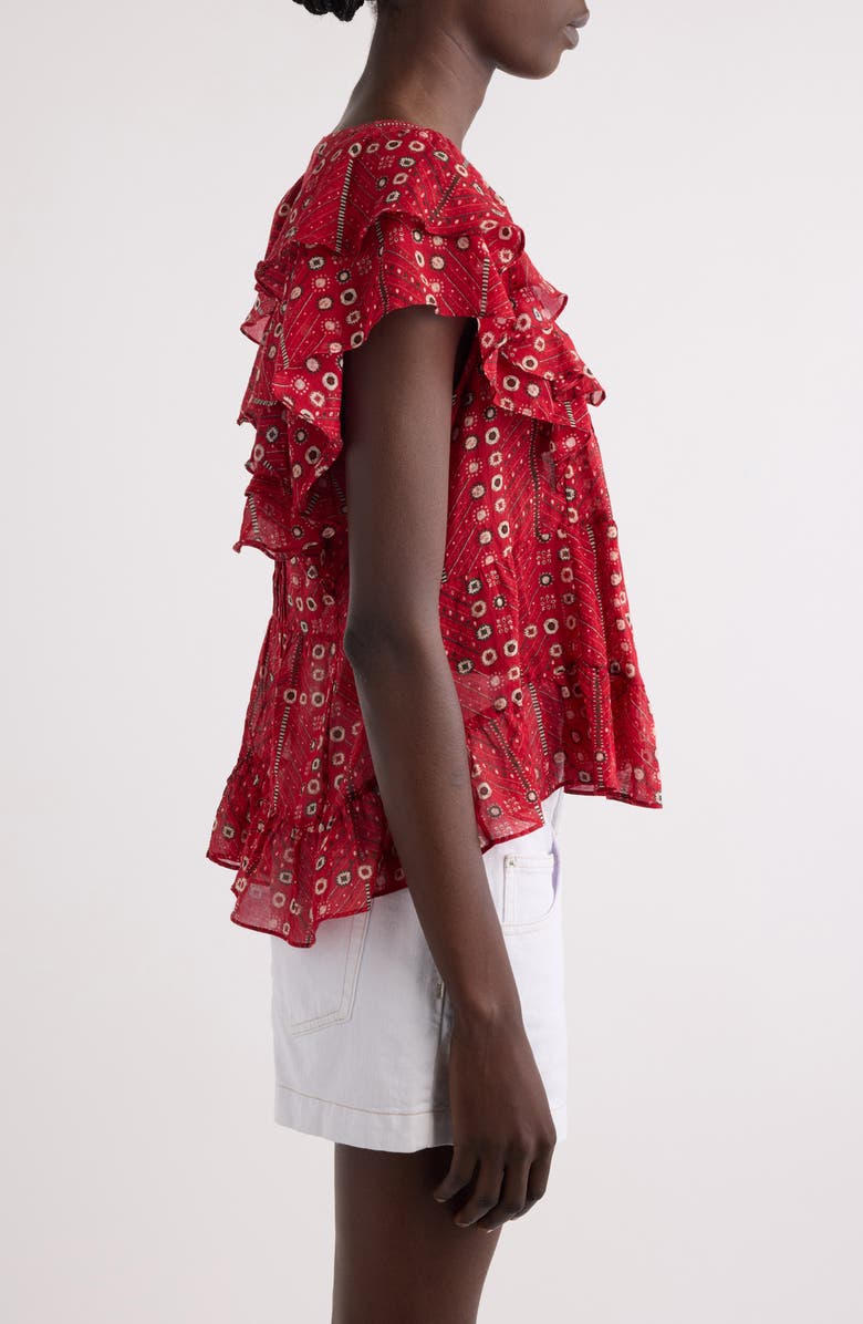 Isabel Marant Étoile Madrana Print Flutter Sleeve Top, Alternate, color, Red