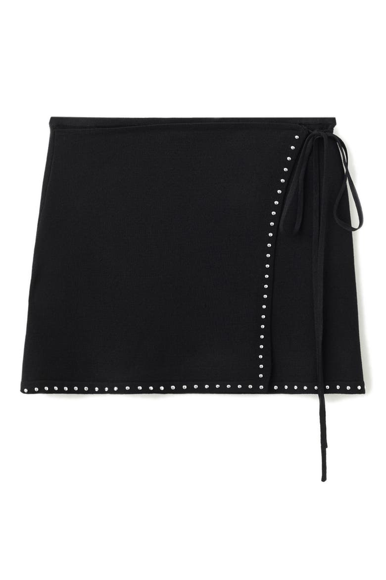 Studded Knit Wrap Miniskirt, Alternate, color, BLACK