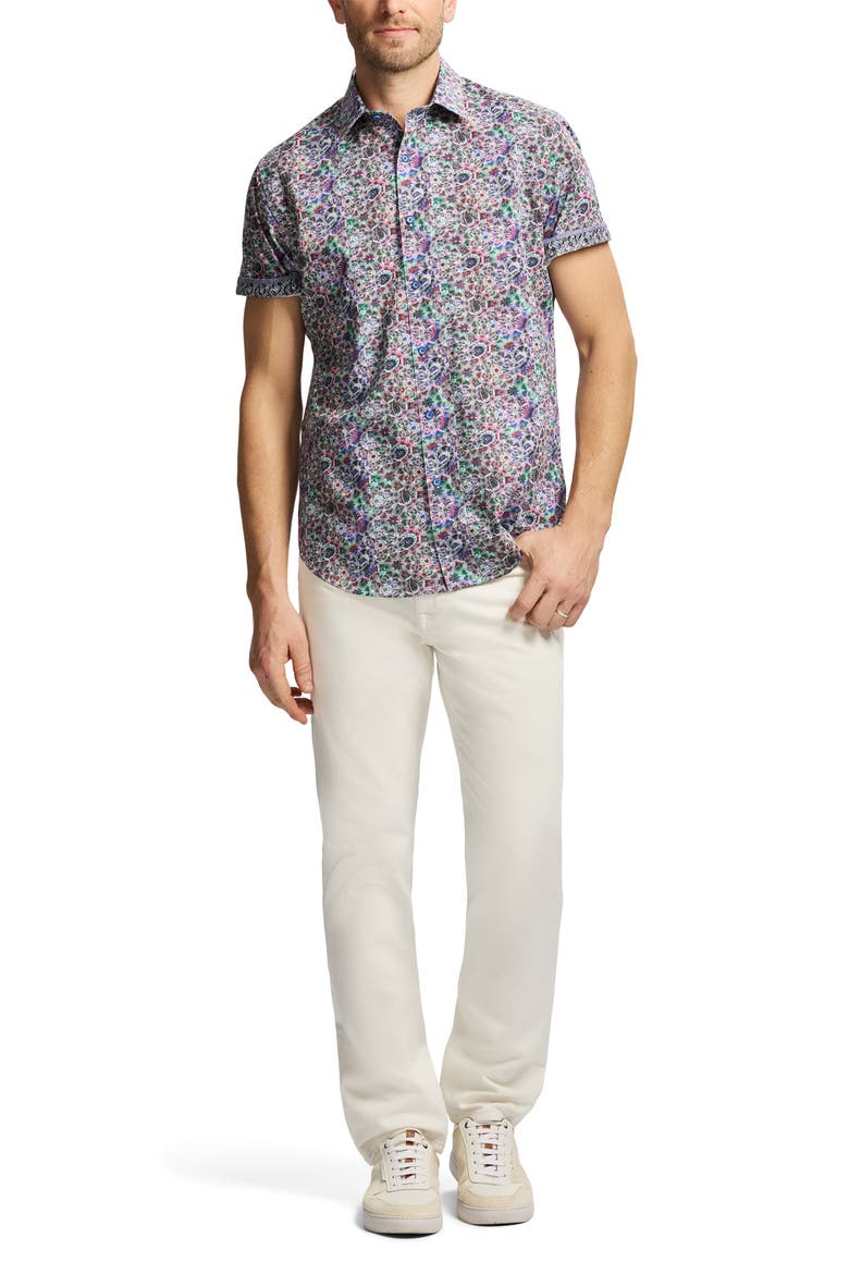 Elmore Short Sleeve Cotton Button-Up Shirt, Alternate, color, BLUE MULTI