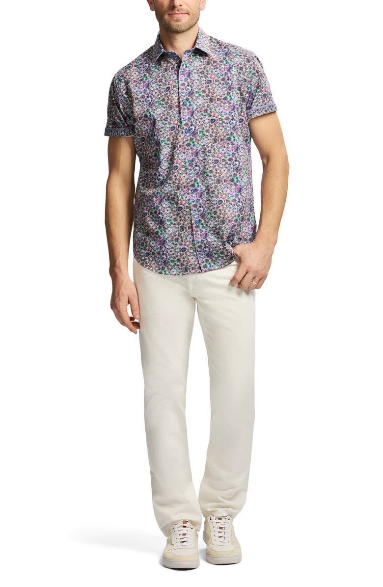 Robert Graham Elmore Short Sleeve Cotton Button-Up Shirt, Alternate, color, Blue Multi