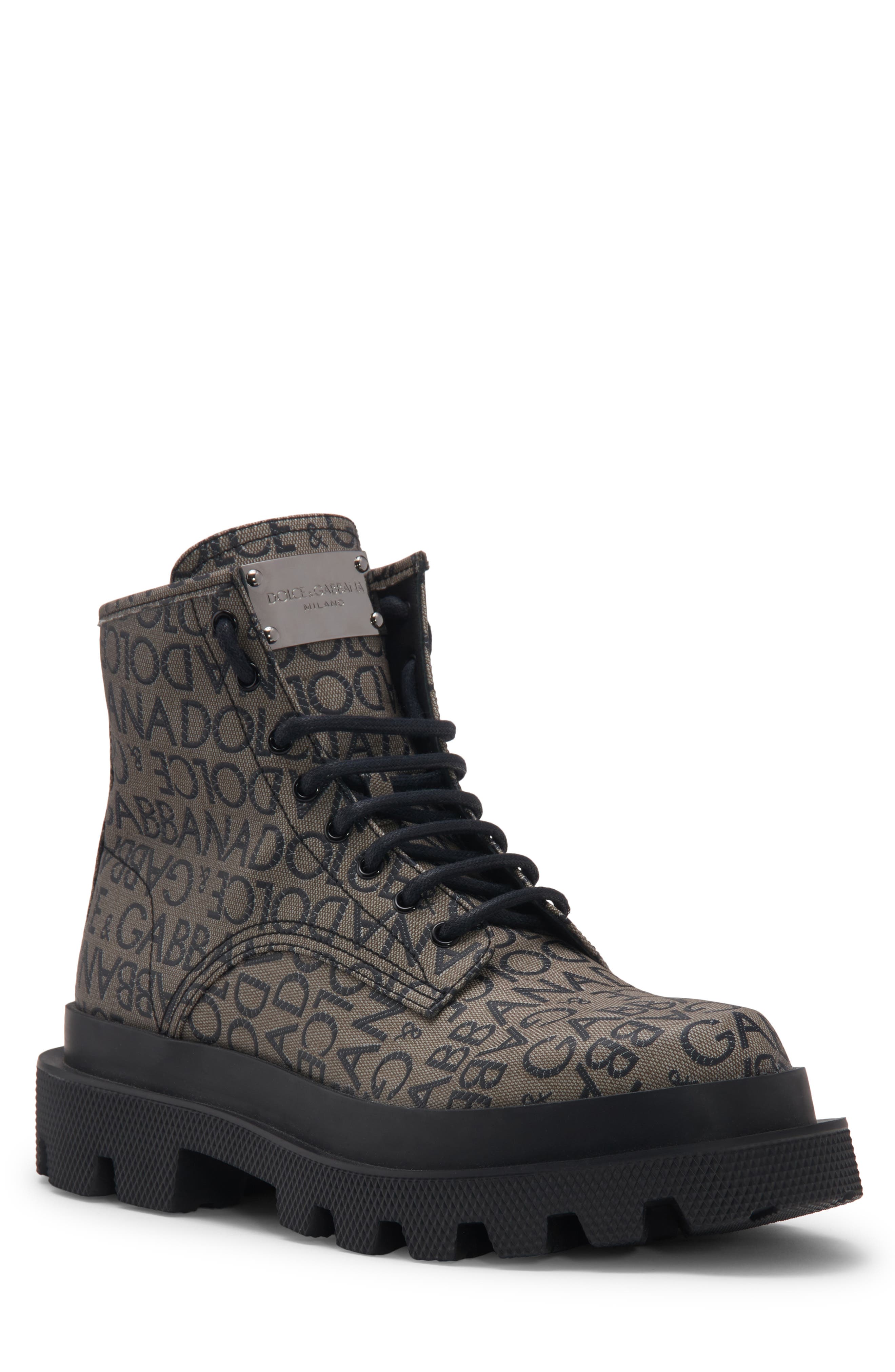 Dolce&Gabbana High Trekking Logo Jacquard Boot, Main, color, Brown