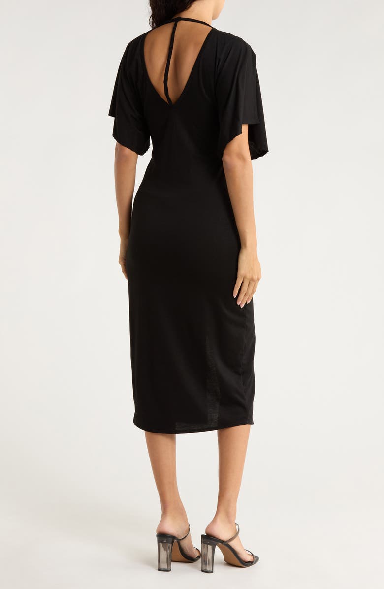 GO COUTURE Flutter Sleeve Midi Dress, Alternate, color, Black