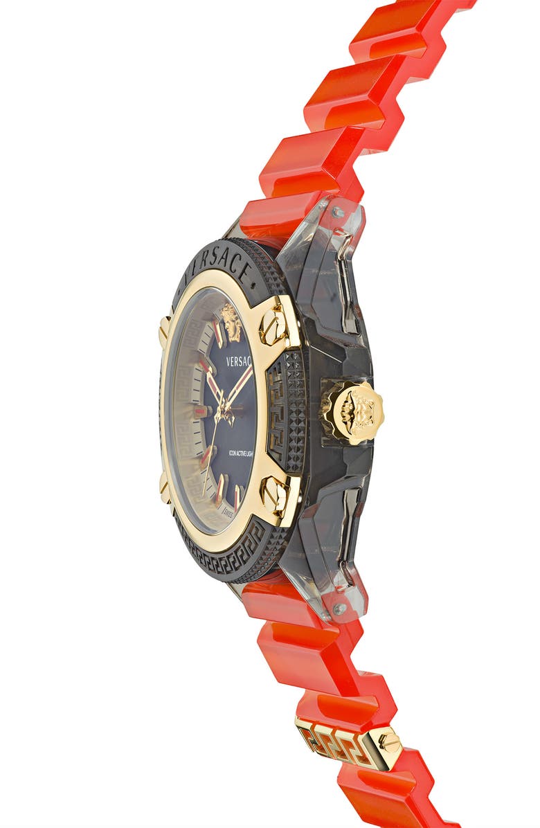 Versace Icon Active Silicone Strap Watch, 42mm, Alternate, color, Transparent Black