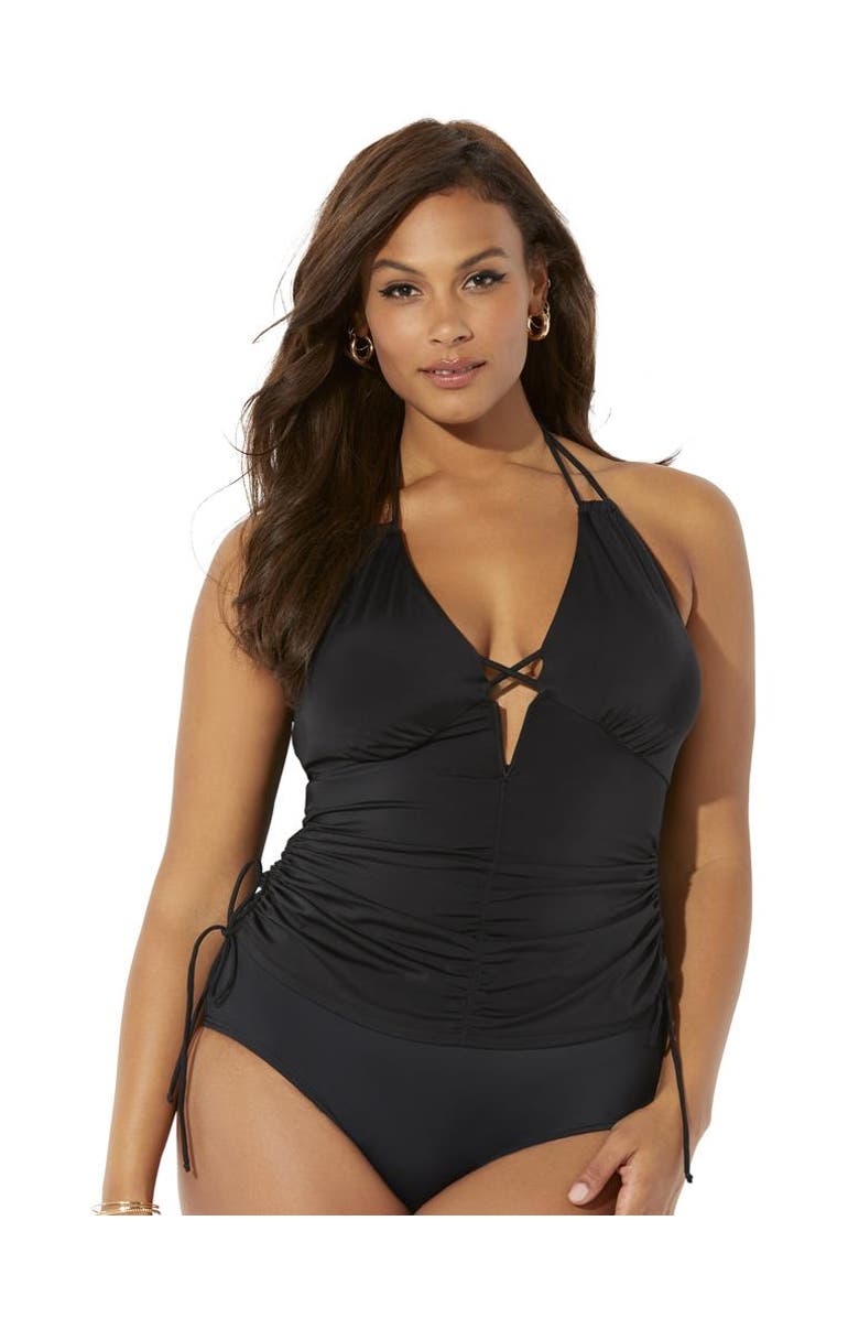 Swimsuits for All Plunge Tankini Top, Main, color, Black